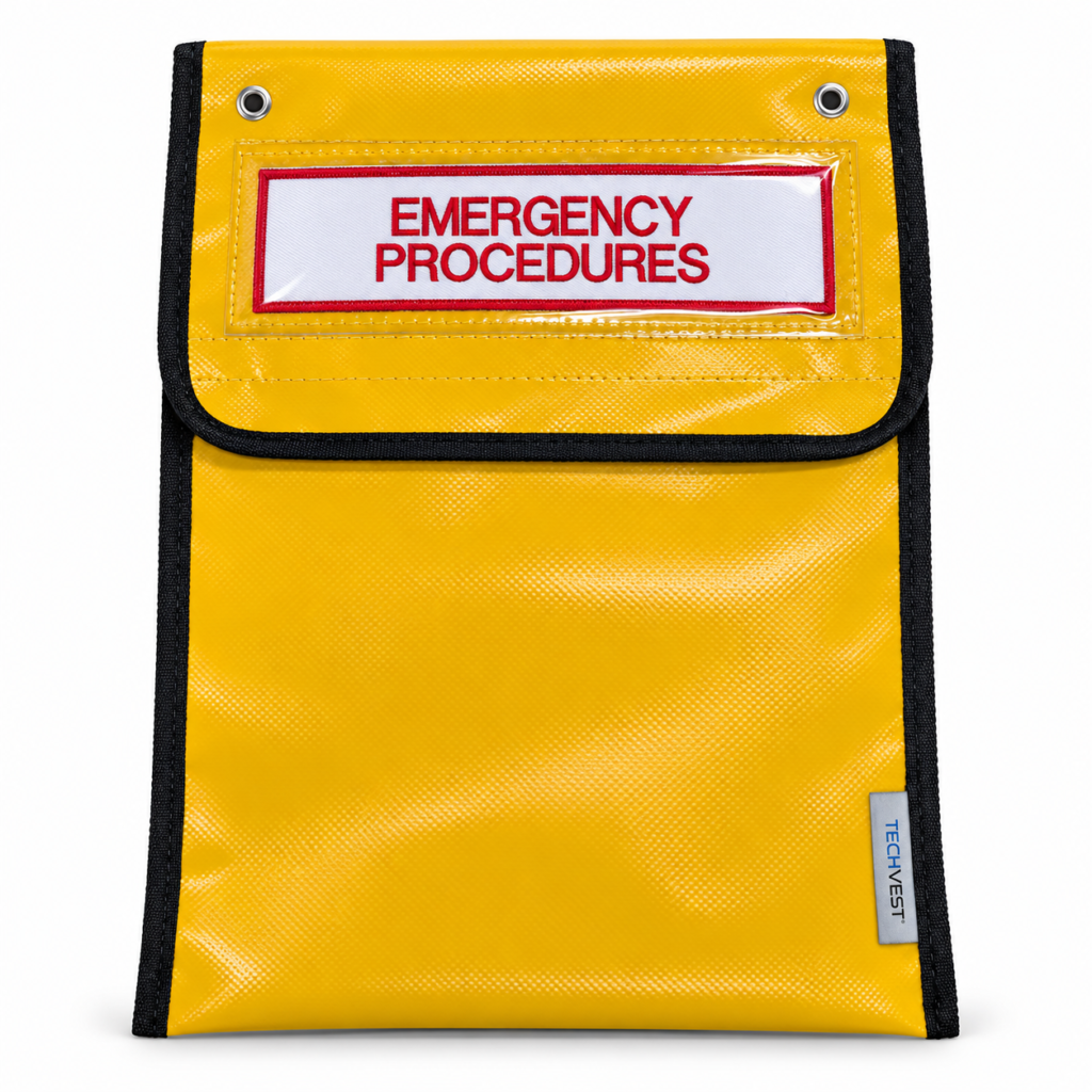 A4 Emergency Procedures Pouch in yellow PVC with embroidered label