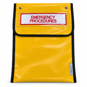 A4 Emergency Procedures Pouch in yellow PVC with embroidered label